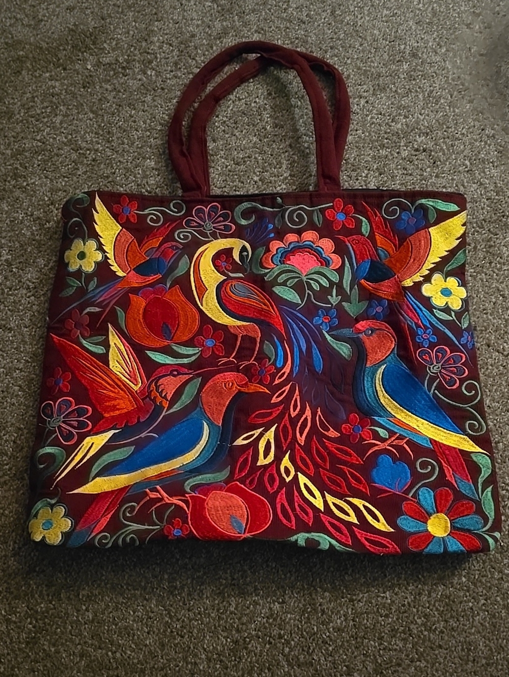 Embroidered Multi-Color Bird Tote Bag - Women